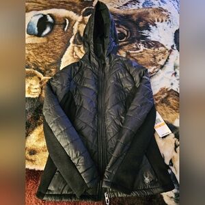 Spyder Black Quilted Hooded Jacket